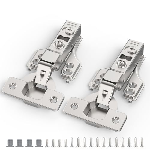 Chibery 4 Pack 1/4" Partial Overlay Soft Close Concealed Hinge for Face Frame ＆ Frameless Door, 3D Adjustment, Clip-on Plate, Slow Self Closing Hidden Satin Nickel, 105° Stainless Steel Hinges, 3/8" - size: Partial Overlay