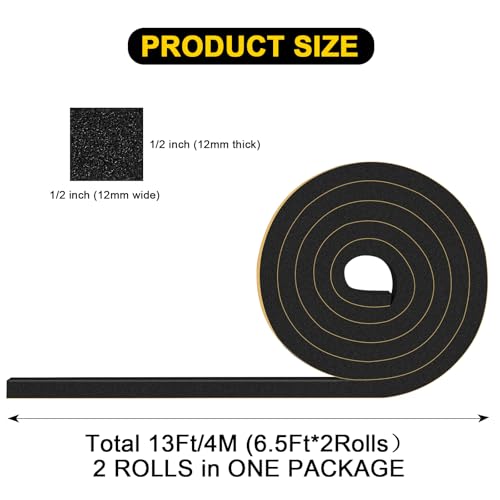 Strong Adhesive Weather Stripping, 1/2x1/2in, Blocks Drafts, Dust - color: Black, size: 1/2 In x 1/2 In x 13Ft