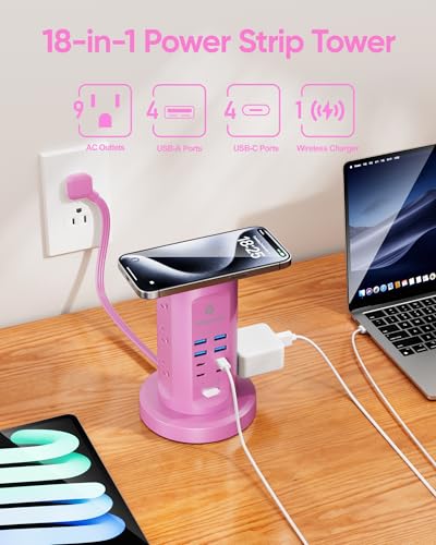 Power Strip Tower, kakyanill Charging Station 9 AC Outlets 8 USB Ports - color: Purple, size: 24W
