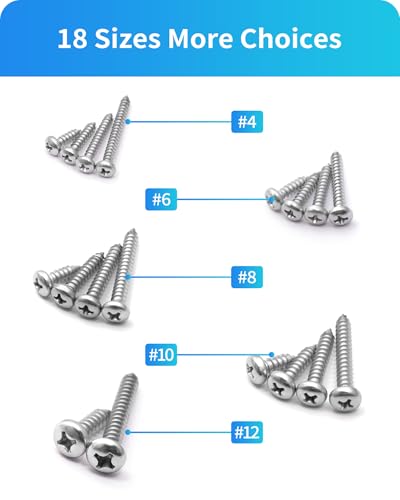 550Pcs 304 Stainless Steel Wood Screws Assortment Kit, Phillips Pan Head Sheet Metal Screw Self Tapping Screws Set, #4#6#8#10#12 Wood Assorted Screws, Length 1/4" to 1-1/2" (Pan Head 550PCS) - style: Pan Head 550PCS