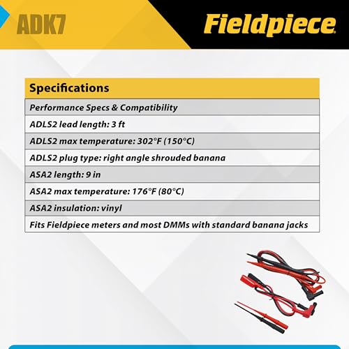 Fieldpiece ADK7 Deluxe Silicone Test Lead Kit – Professional HVAC/R Multimeter Lead Set with Gold-Plated Tips, Alligator Clip Extensions, and Extended Reach Molex Probes – High-Heat & Cold-Weather