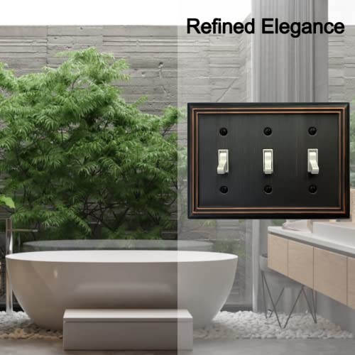 OKAWYC Triple Toggle Light Switch Cover Adler Metal Wall Plate, 2-Pack Aged Bronze 3 Gang, Light Switch Cover Decorative Wallplate, Durable - style: 3 Toggle 2PK
