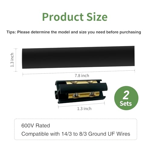 Underground Wire Splice Kit, Direct Burial Dual Rated Butt Splice 2 Sets UF Cable Splice Kit with Heat Shrink and Electrical Terminals Suitable for 14/3 to 8/3 Wire