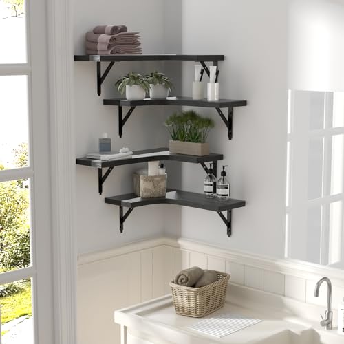 ROMGUAR CRAFT Corner Floating Shelves Wall Mounted Set of 4, Black - color: Black