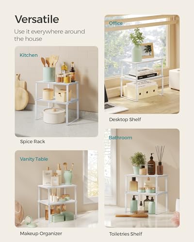 SONGMICS Cabinet Organizer Shelf, Set of 2 Spice Rack, Kitchen Storage - color: Cloud White + Snow White, size: 11.7"w