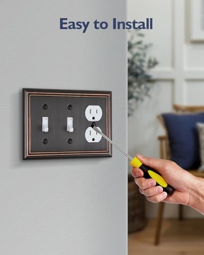 Switch Plates Outlet Covers, 1-Pack Metal Wall Plate, Aged Bronze - color: Aged Bronze, size: 2 Toggle/1 Duplex 1PK