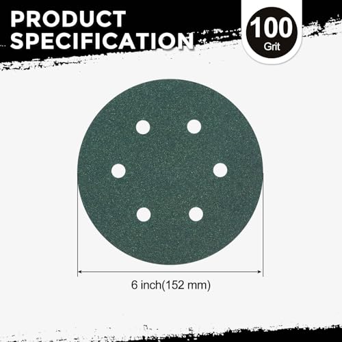 50Pcs Sanding Disc 6Inch 100Grit 6 Hole Sandpapers Green - color: Green, size: 6 Inch(100 Grit)