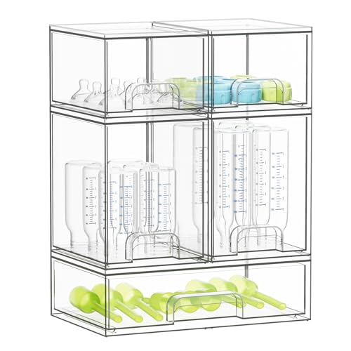 SpaceAid Bottle Storage Organizer Baby - Acrylic Bottles Station Organizer Container, Stackable Clear Drawers for Countertop, Vanity, Bathroom, Cabinet, Pantry Organization, 5 Pack, 2S2M1L, 15.4"H - size: 15.4"H, 5 Pack, 2S2M1L