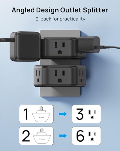 TROND 360 Rotating Plug Outlet Extender for Bathroom Kitchen, 2 Pack - color: Black, size: 3AC-3 Prong (Rotating Plug), 2 Pack