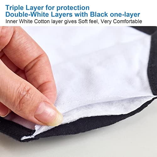 Black Dust Face Mask - All Cotton - Reusable Cloth Comfy Fabric Mask | for Adults Women Outdoor Sport Travel, Washable Breathable Half Face Cloth Mouth Masks with Earloop - color: 3 Layers 100% Cotton