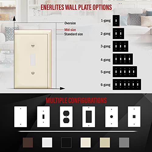 ENERLITES Mid-Size Toggle Light Switch Wall Plate Cover, 1 Pack, White - color: Light Almond, size: Mid-Size
