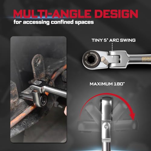 Geinxurn 60Pcs 180° Pivoting Flex Head T-Handle Ratchet Wrench Set, 72-Tooth 1/4" Reversible Ratchet with Extension Bar, Socket Adapter & 1" Impact Screwdriver Bits (Phillips/Torx/Hex) for DIY - size: 60pcs-Changeable