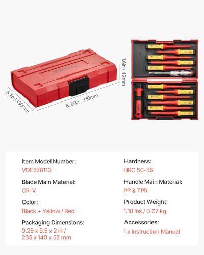 VEVOR Insulated Screwdriver Set, 13-Piece Professional Electrical Screwdriver Set, 1000V Insulated Electrician Tool Set, with Magnetic Phillips Slotted Pozi Torx Tips, Screwdrivers, for Electricians - style: 13pcs