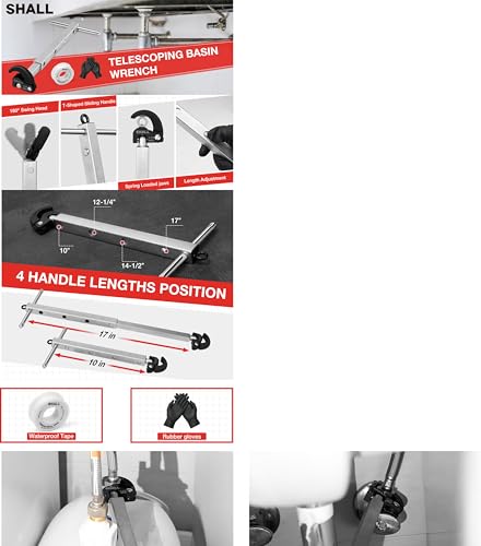 SHALL Telescoping Basin Wrench for Under-Sink Plumbing & Faucet Repair - size: 10-inch to 17-inch