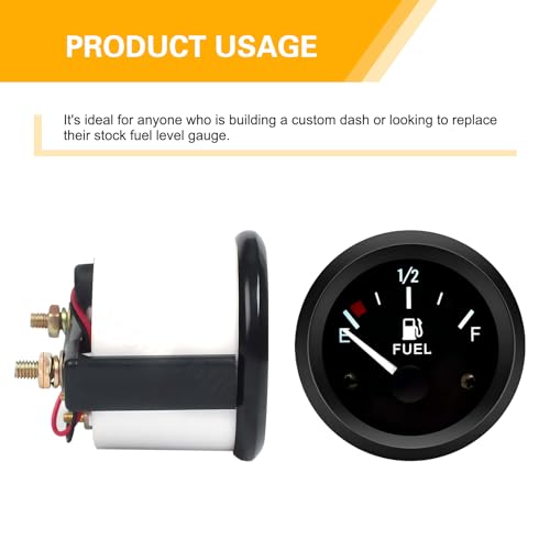 2" 52mm 12V Fuel Level Gauge Kit, 240‑33 Ohm E‑1/2‑F Pointer Dash Gauge, Adjustable Black Fuel Tank Meter, IP67 Waterproof Universal for Car RV Yacht Marine Motorcycle, for Custom Tank & DIY Builds - color: Black