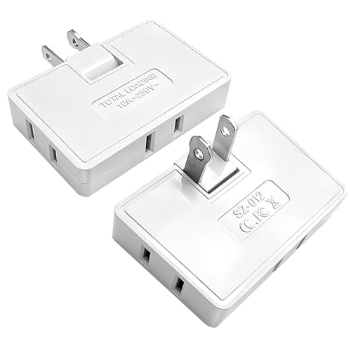 Outlet Splitter,3 Way Flat Outlet Extender, Flat Plug Adapter,White,2 Pack - size: 2 Prong 2 Pack
