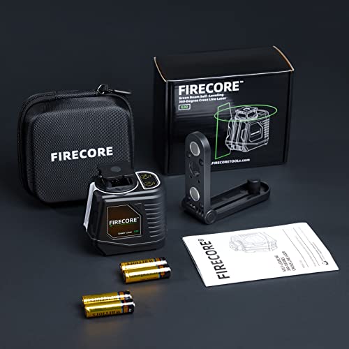 Firecore Laser Level 360 Self Leveling, 82 Ft Green 360° Cross Line Laser, 3 Brightness Adjustment, Pulse Mode, Magnetic Bracket, Carrying Pouch, for Picture Hanging Shelves Cabinets Home DIY Project - style: 360° Cross Line Laser