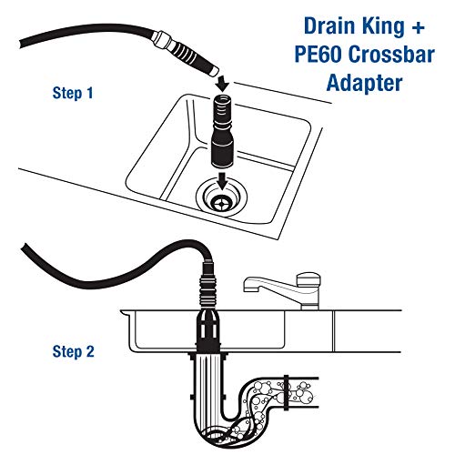 Drain King VIP2 Drain Unclogging Kit With Kitchen Sink Crossbar Adapter, 1.5 to 3 Inch - style: with Crossbar Adapter