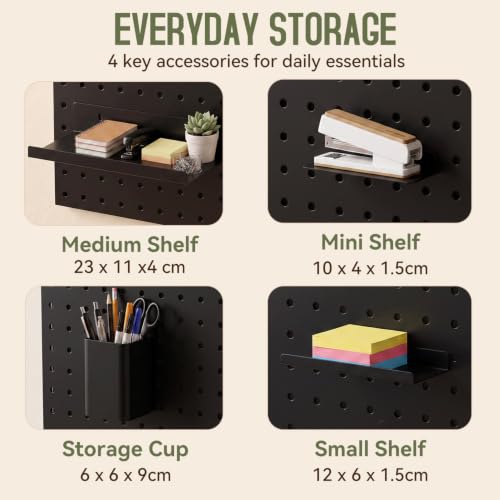 Magnetic Metal Pegboard Wall Organizer Kit, 4 Pack 10 x 10 in Panels Black - color: Black, size: 10"×10" - 4 Pcs