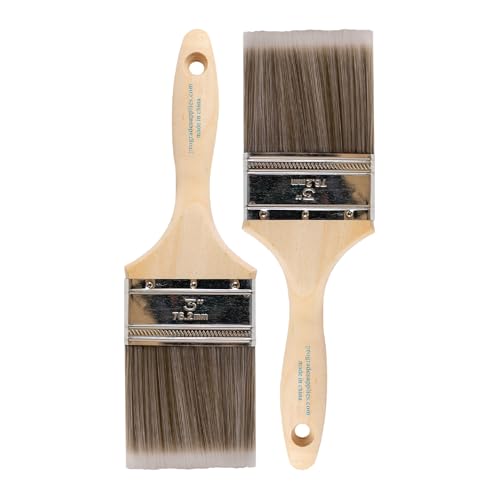 Pro Grade Paint Brushes, 3 Inch Flat Paint Brush, Trim & Stain, 2 Pack - size: 2Ea H 3F