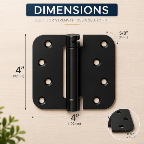Performore 2 Pack 4-Inch x 4-Inch Matte Black Spring Loaded Self-Closing Door Hinges | Heavy-Duty Adjustable Tension Hinges | Rust-Resistant Interior Door Hardware for Residential & Commercial Use