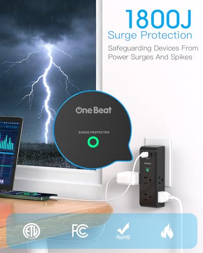 Surge Protector Outlet Extender, Multi Plug Wall Outlet,Rotating Plug,Black - color: Black, size: 2C1A, 1 Pack