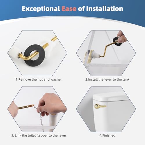 iFealClear Universal Metal Toilet Tank Flush Lever Replacement, Side Mount Toilet Handle Replacement Kit, Stainless Steel Chain, Solid Brass Material, Polished Gold - color: Polished Gold, style: Side Mount Design