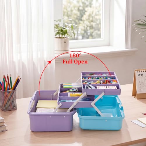 BTSKY 3-Layer Plastic Dividing Storage Box Craft Organizer and Storage - color: Blue+Purple