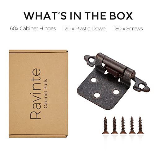 Ravinte Antique Copper Cabinet Hinges, 1/2 Inch Overlay, 60 Pack (30 Pairs) - color: Antique Copper