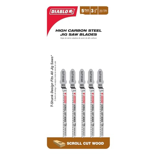 Diablo High Carbon Steel Jig Saw Blade Set - 3-1/4" Length, 20 TPI - 5-Pack