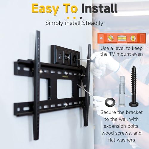 Mywish TV Mount Screws Kit, Lag Bolts for TV Wall Mount with 2X Drill Bits, M8x65 Lag Screws, 10x59 Wall Anchors, Washers, Bubble Level for Wood Stud Brick Concrete Drywall, TV Mounting Hardware Kit