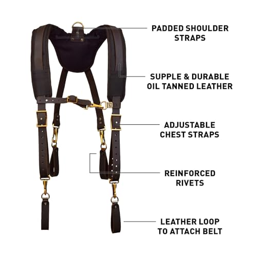OX Tools Pro Oil Tanned Leather Tool Belt Suspenders for Men - Heavy Duty & Padded Support w/Adjustable Chest Strap OX-P263501 - Tirantes Para Bolsas de Construccion - color: Suspenders