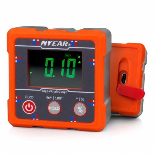 NYEAR Digital Electronic Angle Gauge Type-C Rechargeable, Four sided strong magnet, IP67 waterproof rating, Measures 0-90 and 0-180 Degree Ranges, Measures and Sets Angles or TAN