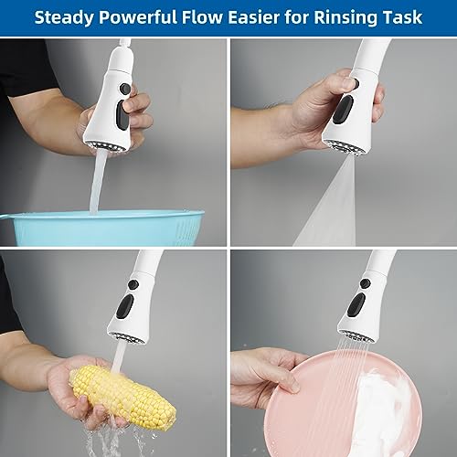 Hibbent Pull Down Spray Head for Kitchen Faucet, 3-Function Spray Nozzle - color: White, style: 1.8 Gallon Per Minute