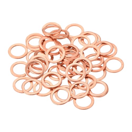 MECCANIXITY 52 Pcs Flat Copper Washers, 10x14x1mm Copper Upgraded Flat Metric Sealing Crush Ring Washers for Hydraulic Fittings Screw Bolt Nut Electronic Repair - size: 10x14x1mm