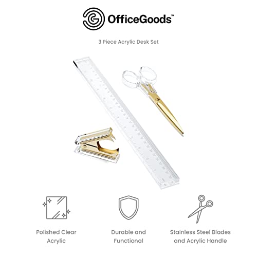 OfficeGoods 3-Piece Acrylic Desk Set, Clear with Gold Metal - color: Gold
