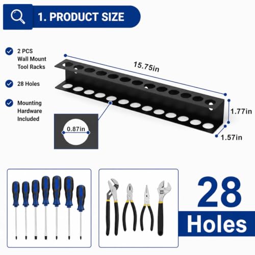 Screwdriver Organizer Wall Mount, 2 Pack Metal Tool Holder Rack