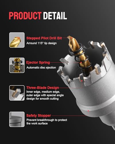 Kolvoii 9-Piece TCT Carbide Hole Saw Kit for Metal, 5/8"-1-3/8" - size: 5/8"(16mm) - 1-3/8"(35mm)