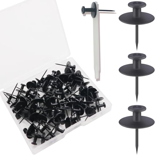 60 PCS Double Headed Picture Hanging Nails, Wall Hangers Without Nails, Thumb Tacks for Wall Hangings Picture, Renter Friendly Decor Push Pins for Tapestry Frame Art - style: Black 60 pcs