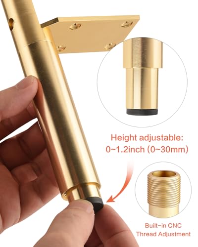 4 Pack Adjustable Furniture Legs Golden 3.3-4.5 Inch Coffee Table Height Extenders Nightstand Legs Replacement Support Metal Feet Desk Legs - color: Gold, size: 3.3-4.5 inch(4pcs)