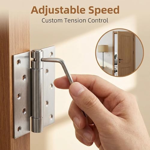 6 Inch Self Closing Door Hinges, Heavy-Duty Adjustable Spring Hinges 304 Stainless Steel, 2-Pack Silver for Residential & Commercial Doors, Outdoor Gates and Marine Use