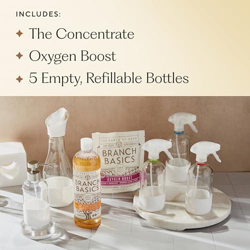 Branch Basics Premium Starter Kit in Glass: All Purpose Cleaner, Glass Cleaner, Bathroom Cleaner, Wash Bottle, and Laundry Bottle (3 Glass Spray Bottles + Concentrate) Fragrance-Free - style: Glass Spray Bottles