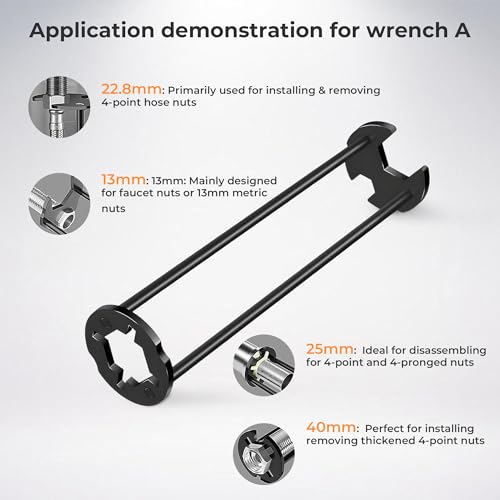 2Pcs Multifunctional Sink Wrench Set, 7 Sizes Basin Wrench Faucet Wrench, Under Sink Wrench Faucet Tool, Faucet Hose Spanner Sink Basin Wrench Four-Jaw Hex Wrench for Kitchen Bathroom Screws & Threads