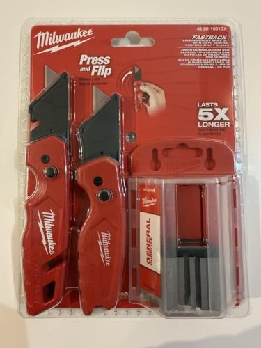 Milwaukee Fastback Flip Utility Knife 2 Piece Set with Razor Blade Dispenser (50 Blades Included)
