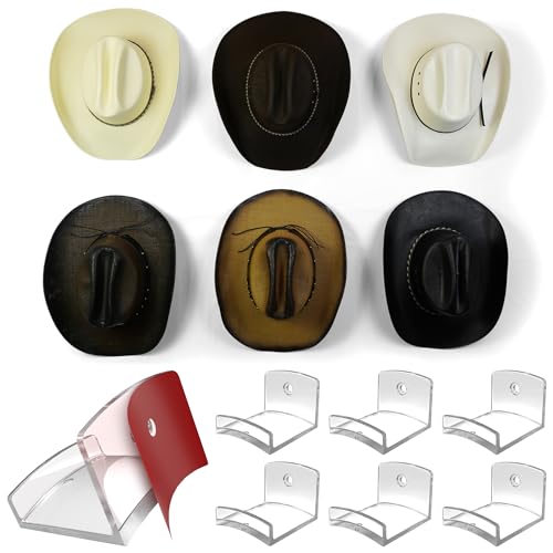 Modern JP Adhesive Hat Hooks for Wall (6-Pack) - Cowboy Hat Rack, Wide Brim Hat Organizer, Strong Hold Hat Hangers for Wall - Clear - color: Clear