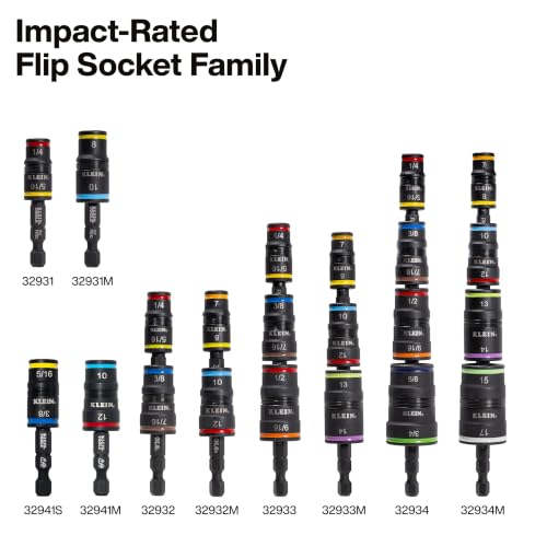 Klein Tools 80213 2-Piece Impact Socket Set, SAE and Metric Flip Socket Set, 4 Hex Nut Driver Sizes and 1/4-Inch Bit Holder, 2-Inch Shafts - color: 6-in-2 Sae & Metric Set