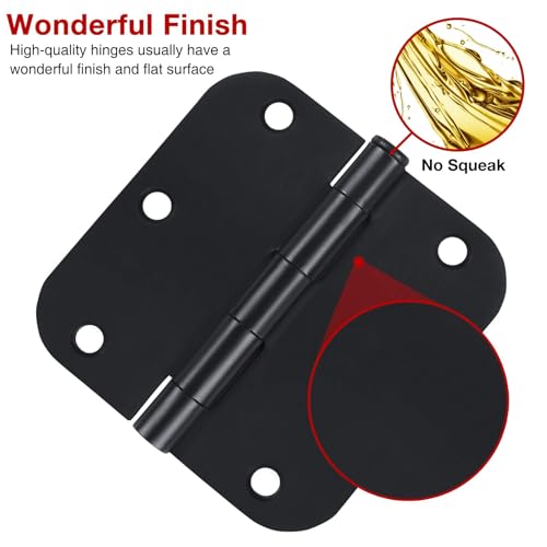 18 Pack Matte Black Door Hinges 3.5" Rounded 5/8" Radius No-Squeak - color: Matte Black No Squeak, size: 18 Pack