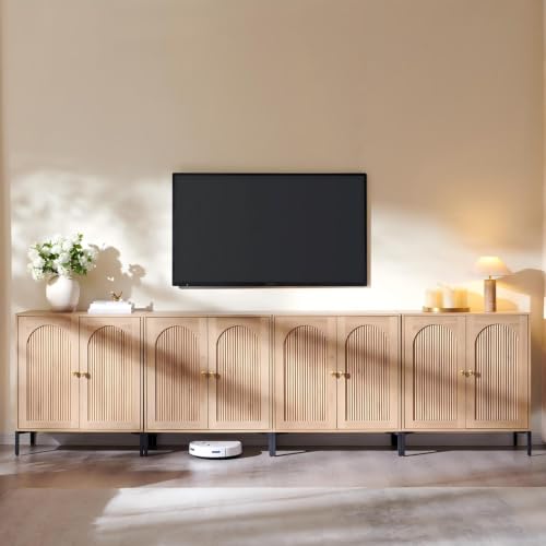 IFGET 123.5" W Modern Arched Sideboard Buffet Cabinet with Storage, Natural - color: Natural, size: 4 Pieces