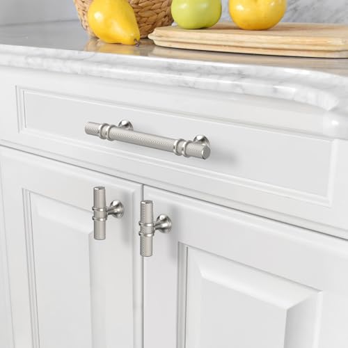 Asidrama 10 Pack 3.75 Inch(96mm) Knurled Brushed Satin Nickel Kitchen Cabinet Handles, Cabinet Pulls Kitchen Cabinet Hardware Cupboard Handles Drawer Pulls - color: Brushed Satin Nickel, size: 3.75" Hole Center, style: 10 Pack