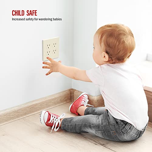 ENERLITES Screwless Double Duplex Outlet Covers Wall Plate, Light Almond - color: Light Almond, size: Screwless